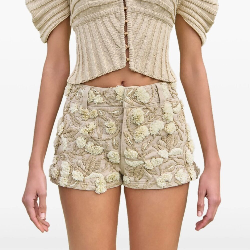 CULT GAIA  MSRP $850  Kian shorts Embroidered Floral Beige Women's Shorts